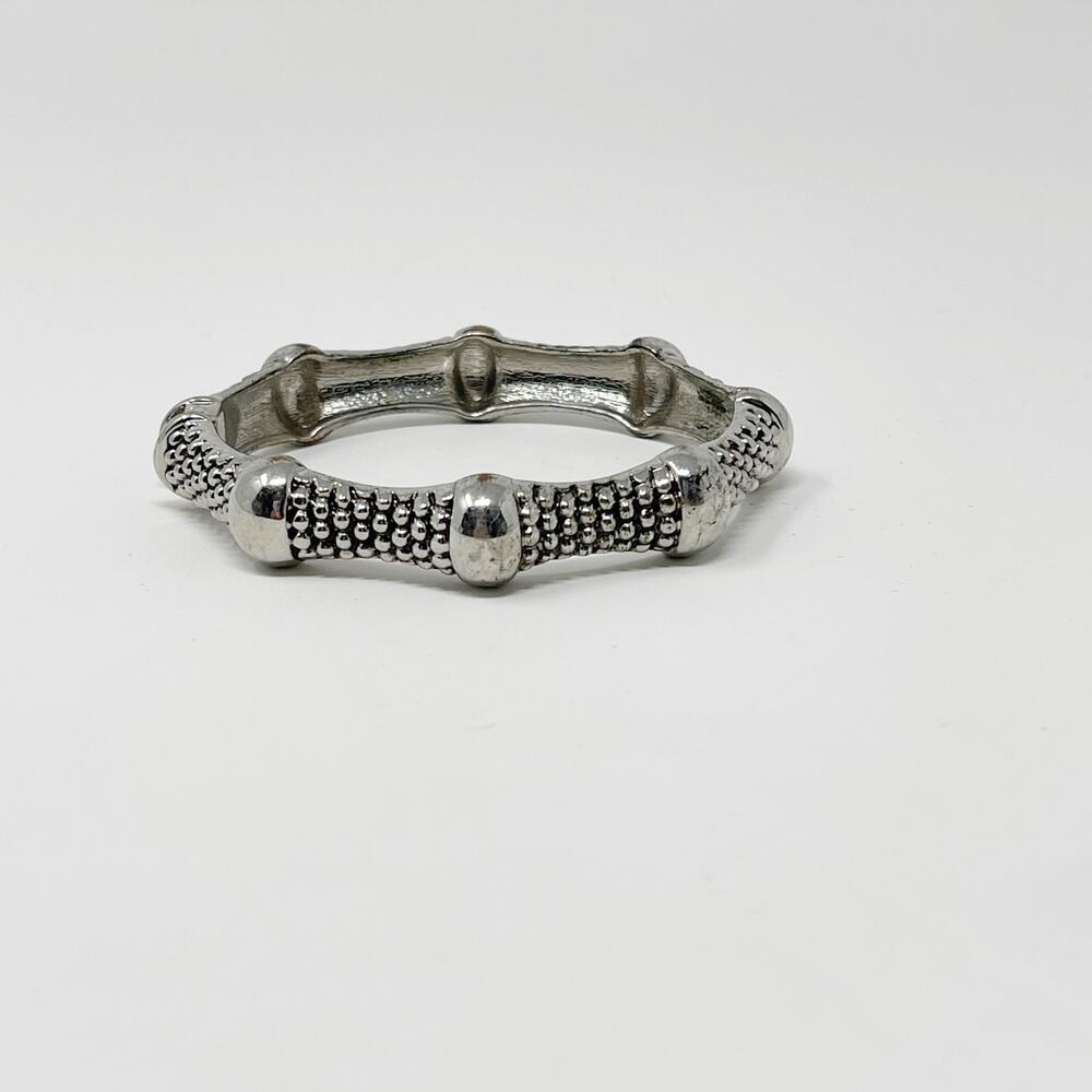Silver Hinged Cuff Bracelet Textured Boutique Bangle